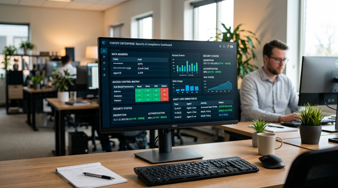 Painel corporativo de criptografia, controle de acesso e conformidade LGPD